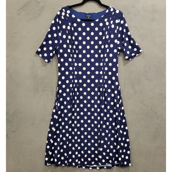 J. Peterman Midi Dress Women's Size 14 Polka Dot Flowy Lined Office Church - Picture 1 of 7
